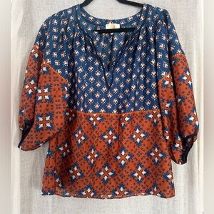 Collective Concepts Blue and Orange Blouse. Sz M. Boho. Like new.